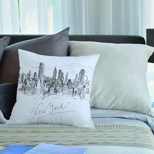 KHWEJ Kissenbezüge 50x50 cm,New York, handgezeichnete New Yorker Stadtlandschaft, Tourismusviag (2),Zierkissenbezug Cushion Cover Couch Wohnzimmer Außenbereich Deko