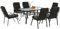 Outsunny 7 Pieces Garden Dining Set, Outdoor Rectangular Dining Table and 6 Cushioned Armchairs, Tempered Glass Top Table w/Umbrella Hole, Texteline Seats, Black