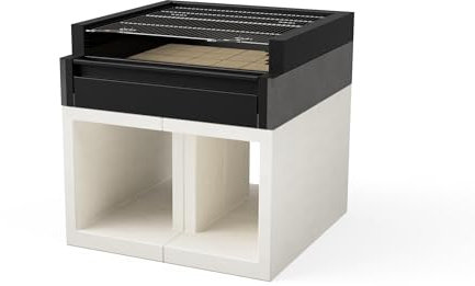 TUOZI - Barbacoa de Obra para Leña y Carbón Modelo KITAWAY GRILL La Valenciana (Gris/Blanco - 100 x 100 x 99,5 cm) REF: T1100 - Uso en Exteriores