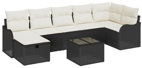 vidaXL Garten-Sofa-Set mit Kissen 8 pcs Schwarz Poly Rattan, Garten und Terrasse, Moderne Gartenmöbel, modulares Sofa, wetterfeste Sitzgelegenheiten, schicker Bänke.