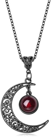 AWARDSEN Gothic Necklace for Women, Crescent Moon Vampire Costume Jewellery | Gothic Halloween Gifts, Goth Grunge Witchy Necklace, Vintage Gothic Jewellery, Halloween Christmas Jewellery Gifts for Women