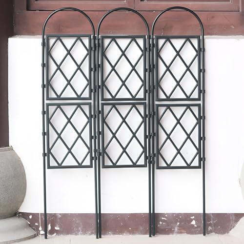 GUOGLZ 3 Stück Garten-Rankgitter 125cm 170cm 210cm 250cm Kletterhilfe Für Pflanzen Rostfreie Dekorative Gartenzaun-Barriere Rosenranken Gurken Tomaten(Schwarz,90x170cm)