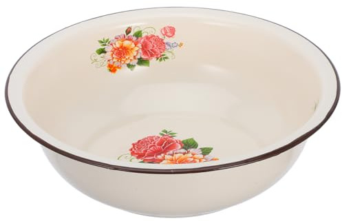 VICASKY Vintage Enamel Mixing Bowl, Large Kitchen Enamel Basin Food Storage Enamelware for Fruit Vegetable Salad Pasta Dinner Cooking Serving