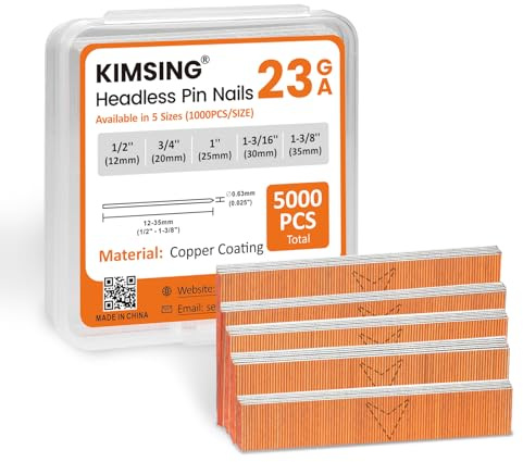 KIMSING Chiodi senza testa in rame assortiti, 5000 pezzi/scatola | Lunghezze 1,3 - 2,5-1 cm, confezione multipla di perni per pistola chiodatrice