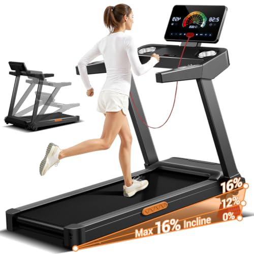 UMAY Tapis Roulant Salvaspazio con Pendenza, 14KM/H,3.5HP | Tapis Roulant Elettrico Pieghevole con Cardiofrequenzimetro, Tapirulan da Casa 3.5HP con Display LED, 180 kg
