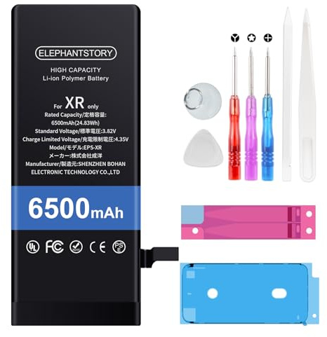 Elephantstory Batteria per iPhone XR, 6500mAh Batteria ai Polimeri di Litio ad Alta Capacità con Strumenti di Riparazione e Guida