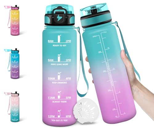 Motswedi Botella Agua, 500ML Libre de BPA, Cantimplora Plastico, Diseño de Cerradura a Prueba de Fugas, Botella de Agua, Con Marca de Tiempo, Para Parque, Vida Diaria, Deportes - Verde&polvo