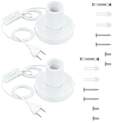 BEELUKY 2 Stück Lampenfassung E27 mit Schalter Weiß mit 1,8m Netzkabel und Kabelschalter – Für DIY Pendelleuchte, Hängeleuchte, Industrielle Vintage Tischlampe in Wohnzimmer, Büro, Bar (220V, 3A)