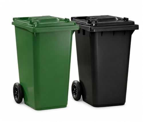 SuperGift.com Green - 240L Wheelie Bin, Large Outdoor Waste Bin with Wheels and Lid for Household, Commercial and Industrial Use, Durable Plastic Rubbish Container
