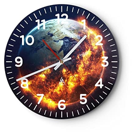 Modern Wanduhr Universum Erde Feuer Globus 30x30cm Rund Klein Wand Uhr Glas Analog Zimmeruhren Küche Büro Wohnzimmer Glasuhr Wall Clock Dekoration Design Wanddekoration Küchenuhr C4AR30x30-2875