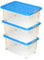 BigDean 3 Stück große Eurobox mit Deckel und Rollen 60 X 40 X 32,5 cm azurblau Griffe silber