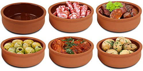 Set 3 Terracotta Tapas Dishes Glazed Spanish Serving Olive Starter 12cm Bowls (6)