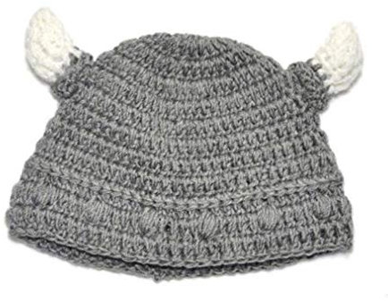 Culer Baby Bull Horn Mütze Handmade Knitting Viking-Hut-Rind-Horn-Kappe für Jungen-Mädchen (grau)