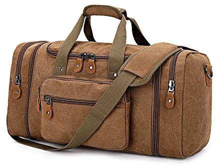 Erweiterbar Canvas Reisetasche Herren 60L / 50L, Weekender Damen Groß, Sporttasche für männer, Duffle Reisen Übernachtung Taschen, Khaki