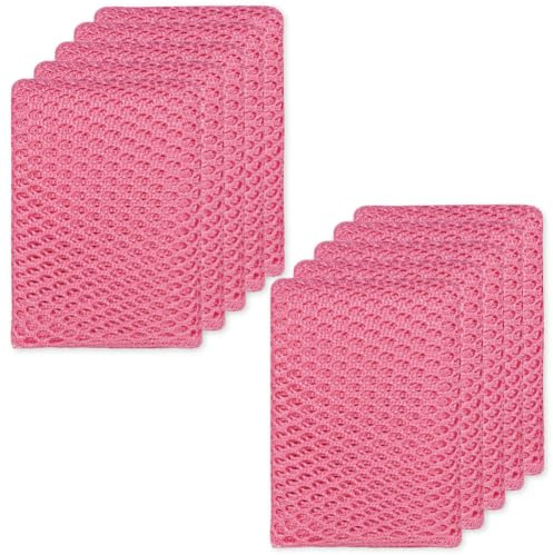 OliviaTree 10PCS Basic Dish wash net, Dish Washing Sponges, Scrubbers, Wash Cloths, Rags, Brush,Scrubbing Spong (pink10)