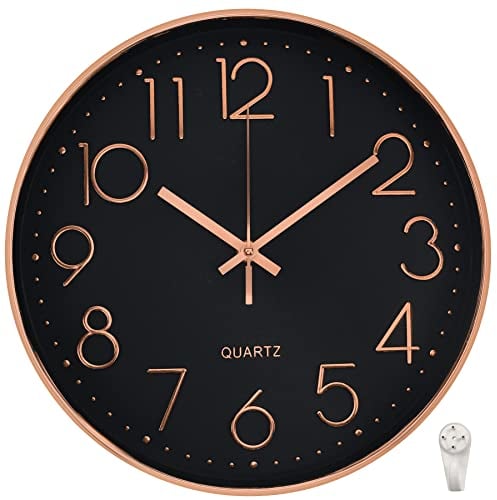 October Elf 12 Inch Wall Clock Non-ticking Silent Round Modern Decorative Wall Clocks with Large Arabic Number for Bedrooms Office Kitchen Gym Living Room Kitchen