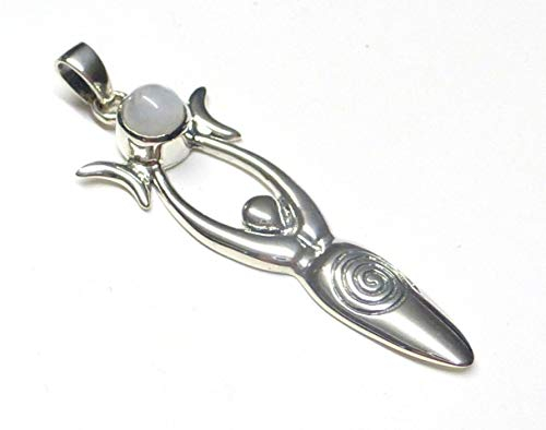 Anhänger Silber, Kettenanhänger, Motiv Mondgöttin , mit echtem Mondstein, aus Sterlingsilber gearbeitet, Schmuck Damen, Schutzsymbol