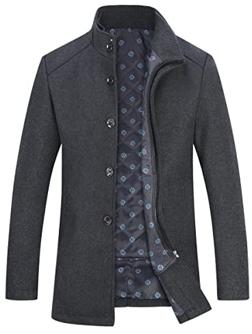 YOUTHUP Men's Coats with Gilet Winter Wool Trench Coat Casual Short Peacoat Thick Jacket, #1853 Grey, XL