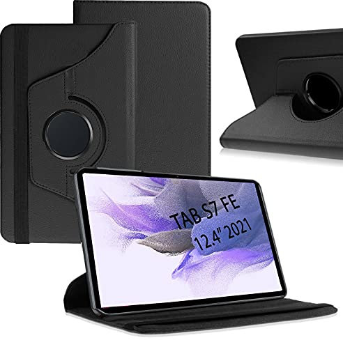 Galaxy Tab S7 FE Case, Multiple Angle 360° Folding Stand Pu Leather Cover Case for Samsung Galaxy Tab S7 FE 12.4 Inch Model SM-T730/T736B 2021 Release Tablet (BLACK)