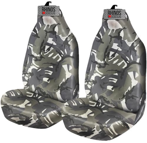 rhinos autostyling FOR Dacia Duster (2013-2018) - Heavy Duty Durable Nylon Driver Passenger Grey Camouflage Pair Waterproof Car Van Front Seat Covers Protectors - 2 x Fronts