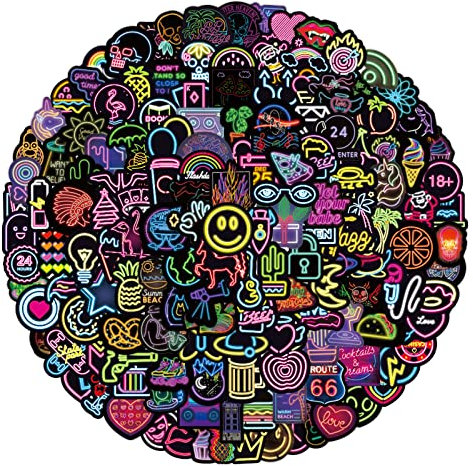 200Pcs Neon Stickers Decals, Cool Stickers for Kids Teens Adults, Waterproof Vinyl Stickers for Laptop Water Bottle Guitar Skateboard