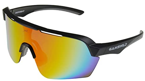 Gamswild WS7138 Sonnenbrille Einscheibenmodell Sportbrille Fahrradbrille Skibrille Damen Herren Unisex | weiß | pink |beere | blau | schwarz | mintgrün, Farbe: Schwarz