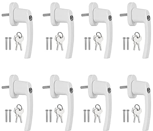 AUTOUTLET Fenstergriff Aluminium, 8 Stück abschließbar Sicherheitsfenstergriff Fensterschloss Kindersicherung mit Schloss in Stiftlänge 35mm, Gleichschließend Windows Balkontürgriff(weiß)