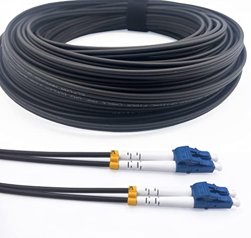 Elfcam® - 10m Geschirmtes Stahl-Glasfaserkabel für Außen- und Innenbereich LC/UPC zu LC/UPC OS2 Duplex Monomode 9/125μm LSZH,Schwarz (10M)