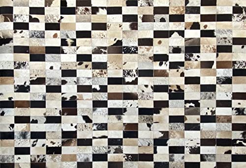 Echtleder Teppich 160x230 cm 100% Kuhfell Leder Ivory Compatible with Braun Beige Patchwork L1