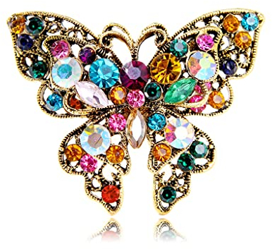 Vintage Schmetterlings Ansteck Brosche Bunte Strass Pin Clip Pullover Schal Kleid Jacken Anzug Anstecknadel Zarter Schmuck Geschenke für Damen Mädchen