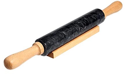Generic Rouleau à pâtisserie en pierre de marbre de luxe avec poignées en bois et berceau rouleau de cuisson facile à nettoyer rouleau à pâtisserie pour, noir
