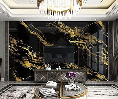 Wall Murals 3D Wallpaper Creative Black Gold Flower Marble 3D Wall Mural Living Room Sofa Tv Wall Bedroom Wallpaper Peel and Stick Wall Photo Removable Wall Posters Self-Adhesiv 400 (W) x 280 (H) cm