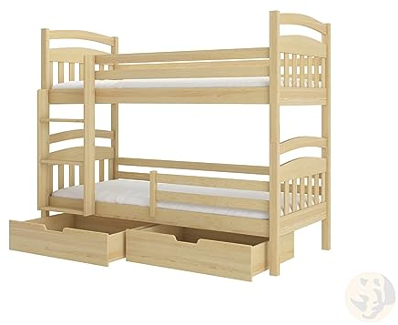 LENART FRIDERIK-EU - Kinderbett mit Schubladen und Matratze, Etagenbett für 2 Personen, (180 x 80 cm, Natur) Doppelkinderbett, Bett mit Matratze und Lattenrost, Kinderbett mit Rausfallschutz