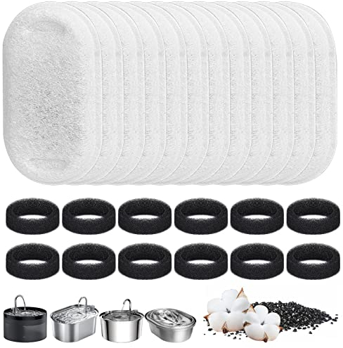 VORHOT Filter Katzenbrunnen, Trinkbrunnen Katzen, Ersatzfilter Mit 12 Stück Kohlefilter und 12 Stück Schaumfilter