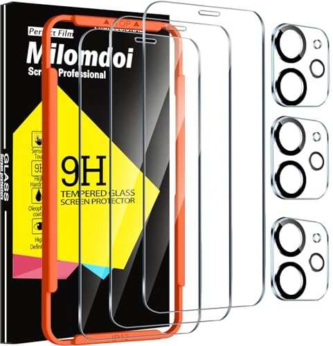 Milomdoi 3 Pièces Protection Verre Trempé pour Apple iPhone 12 Protection ecran 3 Pièces Vitre Verre Trempé Camera Objectif Arriere Appareil Photo Coque Amical Accessoire