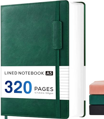 NIRMIRO A5 Notizbuch Liniert, Hardcover Tagebuch Journal Buch aus Leder für Erwachsene Frauen Männer Arbeit Büro Schule, 320-seitiger Dickem Papier, Innentasche, 14 x 21 cm, Grün
