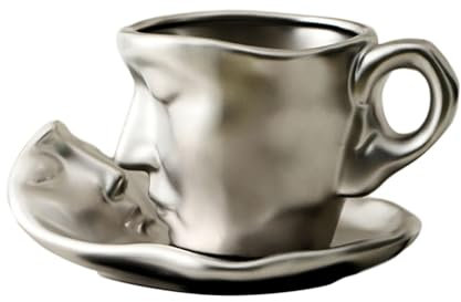 perfk Love Kissing Keramik-Latte-Becher und Untertasse-Set, einzigartige minimalistische Saft-Wasser-Tasse, abstrakte Kunst, Espressotassen als kreatives