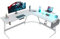 JUMMICO Gaming Tisch 160cm mit LED und Monitorständer,Eckschreibtisch mit Tasche Stauraum,Groß L-förmiger Schreibtisch Pc Ecktisch mit Kabelmanagement,Tassenhalter und Kopfhörerhaken,Weiß