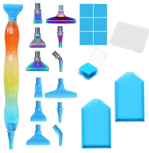 MJARTORIA 5D Diamond Painting Zubehör Diamond Painting Stift Set, Mehrfarbig Glitzer Drill Pen mit Gewinde Metall Ersatz Stiftköpfen Kleber für Mosaikherstellung Nagelkunst(Orange Blau Mehrfarbig)