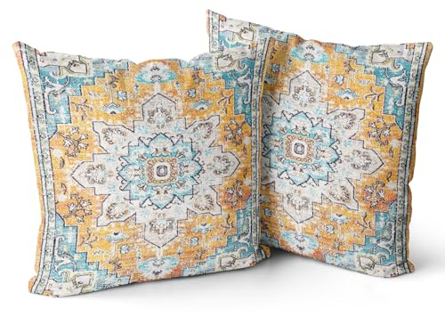 Snylcce 2er Set Boho Kissenbezüge Dekokissen 50 x 50 Samt Soft Kissenbezug Böhmischer Retro Ethno Dekorative Kissenhülle Zierkissenbezüge für Sofa Schlafzimmer Zuhause Dekoration Hellgelb