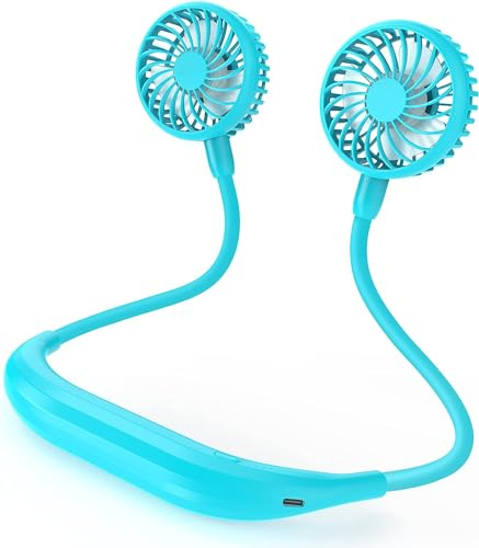 KITWLEMEN Ventilador de cuello portátil 2600mAh Ventilador de cuello recargable con 3 velocidades Ventilador USB para exteriores viajes jardín trabajo en casa