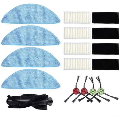 Paquete de 13 piezas de repuesto para robot aspirador Conga Eternal Pet Max X-Treme, 4 cepillos laterales + 4 filtros + 4 paños de fregona + 1 cepillo de rodillo