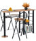 ZZINOKE Juego de 3 Mesa Bar, Mesa Alta y 2 Taburete Plegable, Barra Bar con 4 Estantes, Mesa Cocina Pequeña con Estructura de Metal, Ahorra Espacio, Marrón