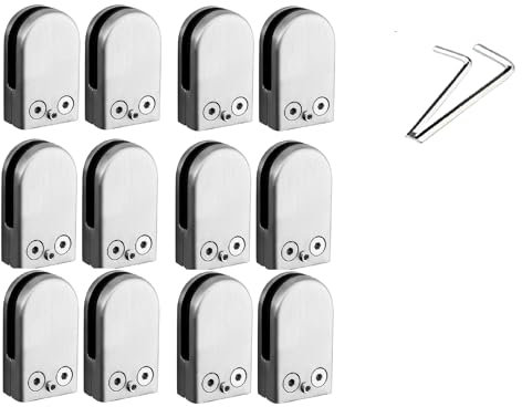 4/8/12 pcs Glass Clamps, 6-8-10-12mm Round Glass Clamps, Glass Mounting Brackets Glass Clips Holder 304 Stainless Steel Glass Bracket Flat Back for Balustrade Staircase Handrail (12pcs(10-12mm))