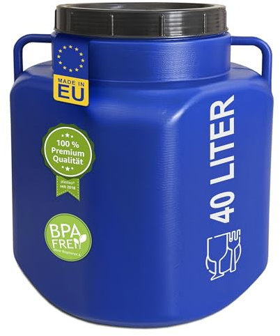 Plasteo® Tonneau Rectangulaire à Col Large 40 Litres, Bleu, Usage Alimentaire Sans BPA, Universel, Avec Couvercle, Récupérateur d'Eau de Pluie