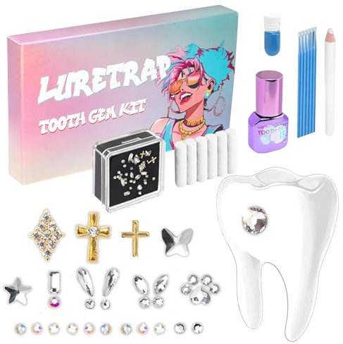 Rienan Tooth Gem kit 30 Stück Zahnschmuck set Zahnstein set Hining Smile DIY Tooth Gem kit Zahnschmuck set Edelstein Zahnstein Schmuck für Reflektierende Zahnverzierungs-Dekoration