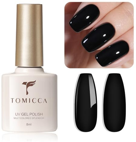TOMICCA Gel Nail Polish, Black Gel Nail Polish, Soak Off UV LED Neutral Color Gel Polish, High Glossy Chip Resistant Nail Art Manicure Salon DIY, 8ml