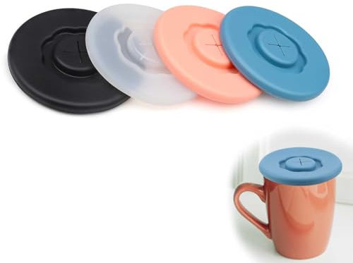 HJIAMA 4 Pièces Couvercle Silicone, Couvercle Boite de Conserve avec Trous Croisés, Réutilisable Couvercle Conserve, pour Tasses Verre, Tasses Café, Tasses Eau
