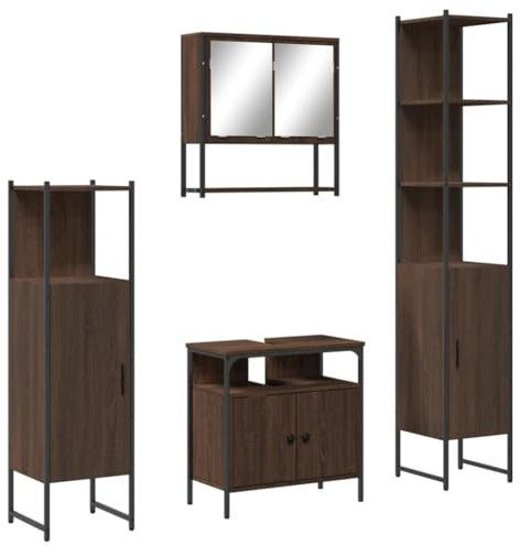 Willood 4-TLG. Badmöbel Set Stil 4 Waschbeckenunterschrank mit Trennwänden Braun Eichen-Optik Holzwerkstoff