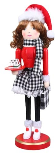 Schiacciatore di natalizio da 15,5x4 pollici Figure di schiaccianoci di legno femmina di schiaccianoci con ornamenti di schiaccianoci per dessert per mensole da cucina mensole da tavolo da casa.